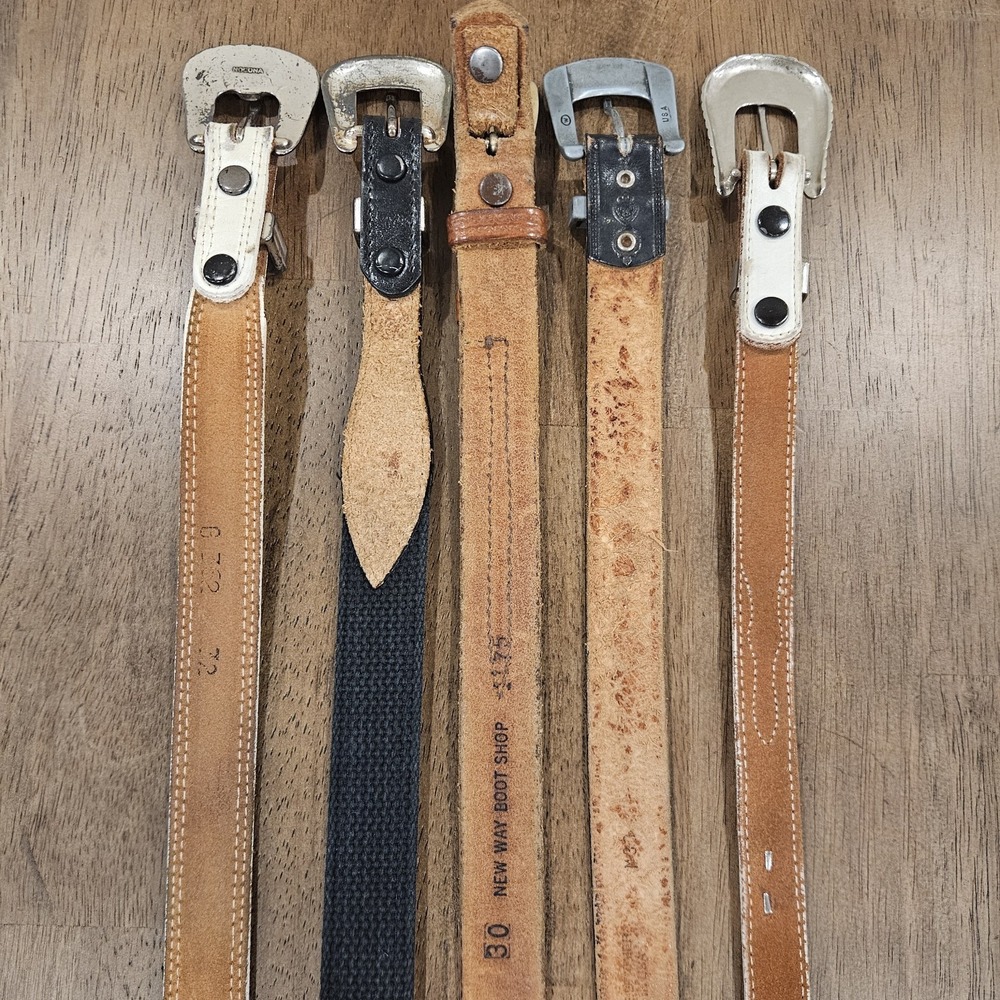 Lot Of 5 Vintage Leather Belt Boho Western Studded Beaded Belts Bundle - Picture 6 of 15